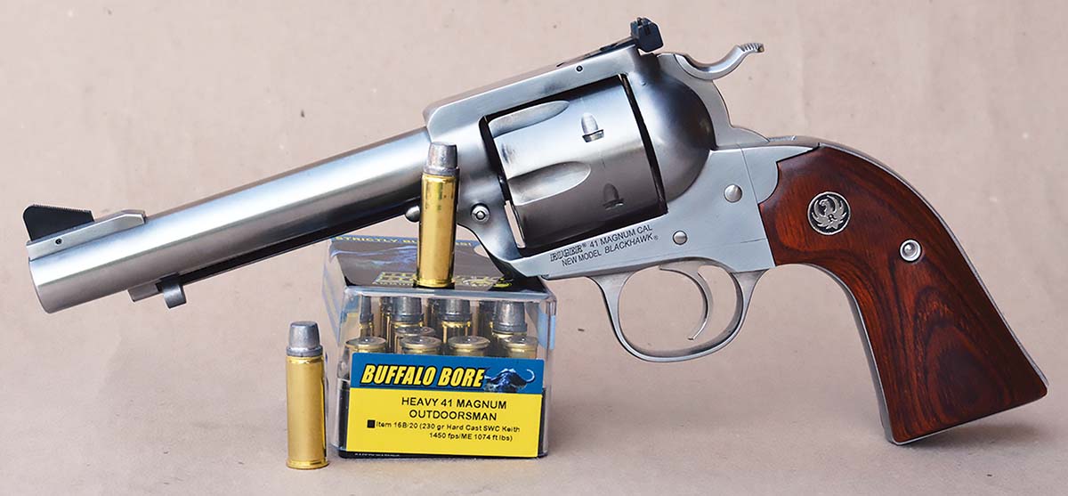 The Ruger New Model Blackhawk Bisley 41 Magnum is built on the 357 flattop frame and is available in blue or stainless steel.
